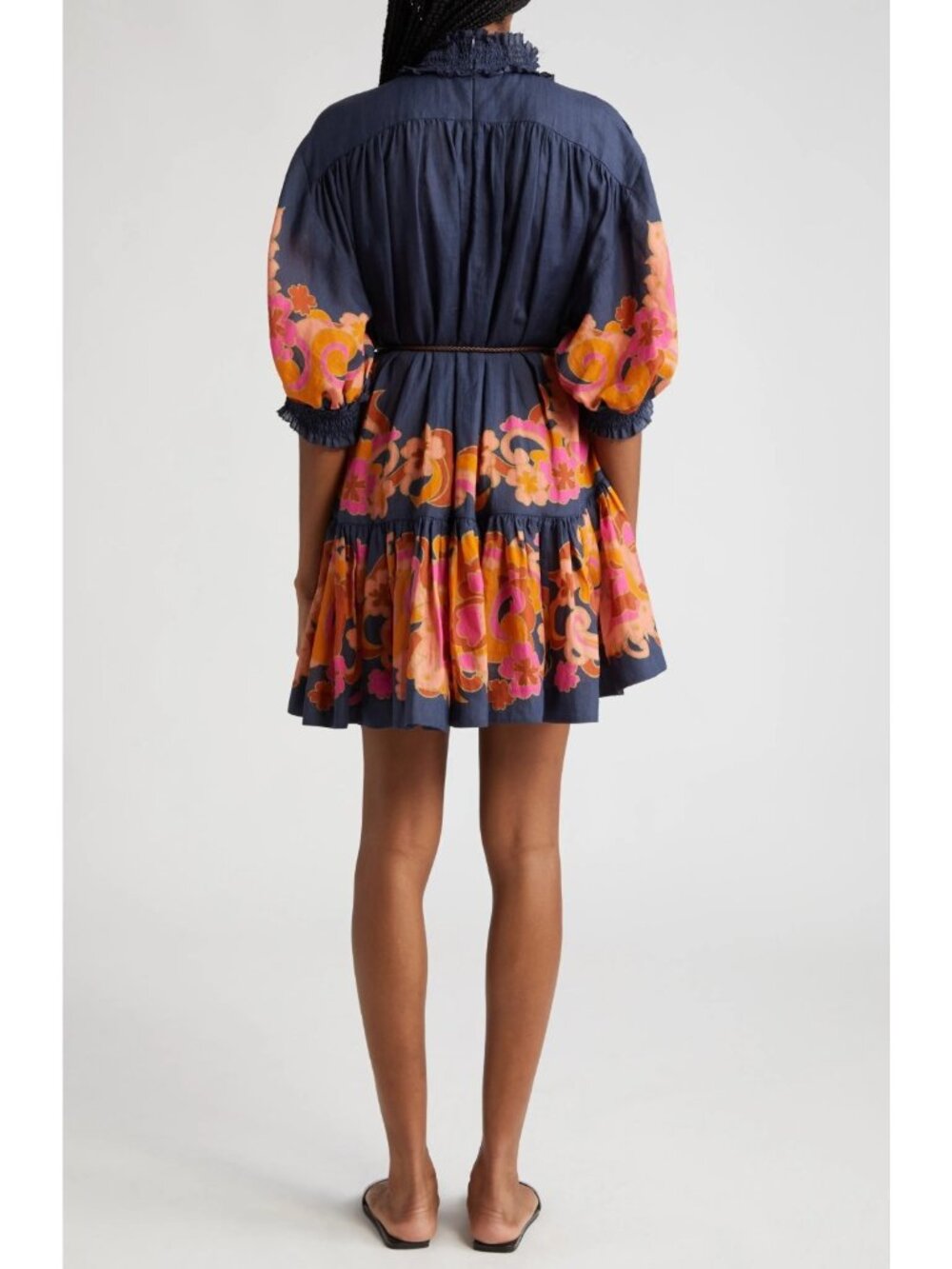 Zimmermann Acadian Paisley Belted Minidress Navy Paisley Sz 3 US 10 - Picture 2 of 6